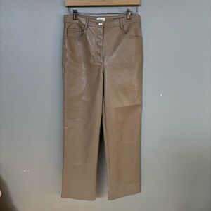 Aritzia Wilfred Melina Pants Camel Faux Leather Size 6 High Rise Straight Luxe